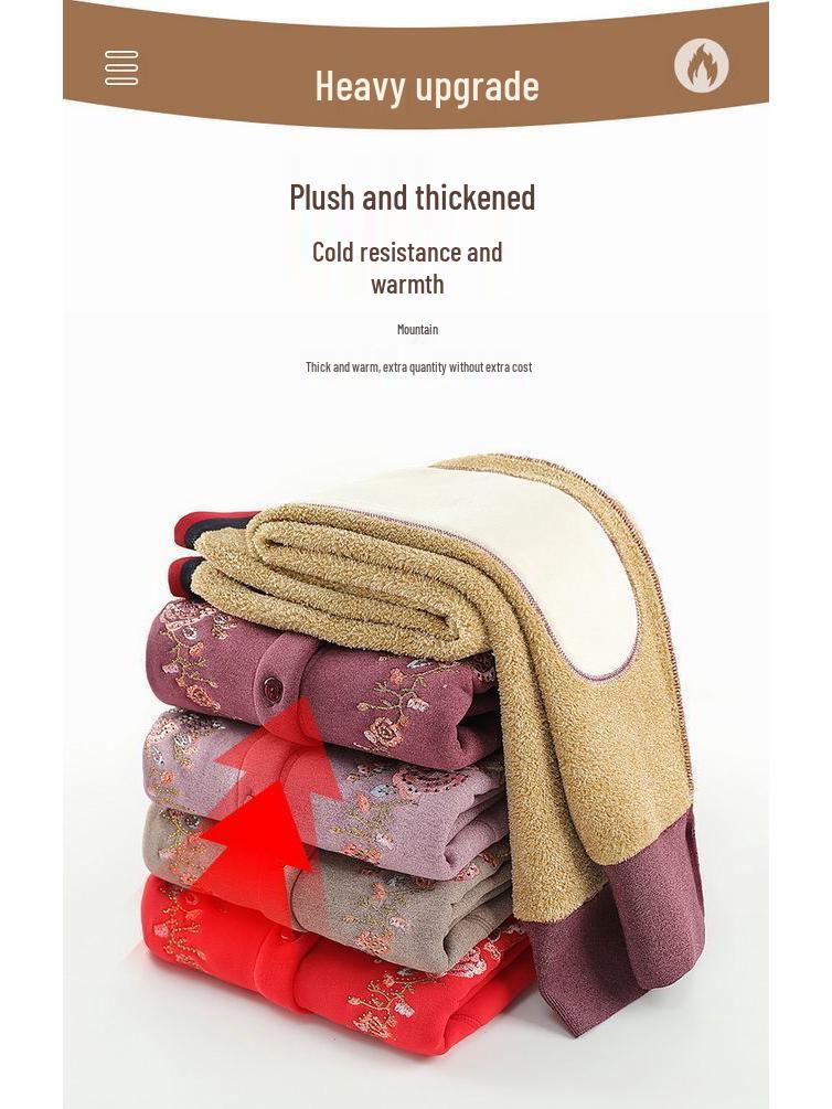 Women's Winter Fleece-Lined Cardigan and Sweater Set for Elderly