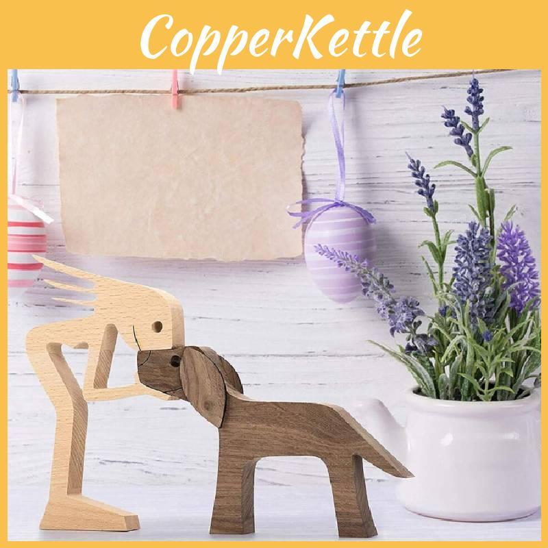 Wooden Family Puppy Carving Ornaments Natural Wood Pet Crafts Sculpture Gift