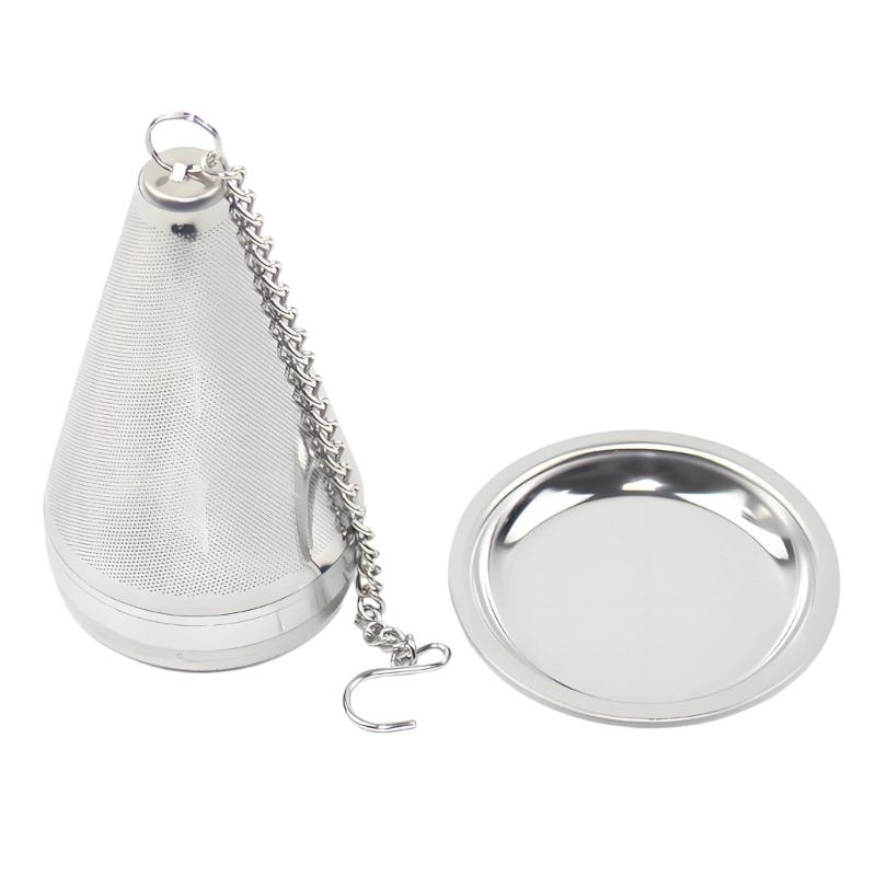 304 Stainless Steel Tea Infuser Strainer For Loose Leaf Tea With Fine Meshes Filter And Extended Chain Hook Drip Tray