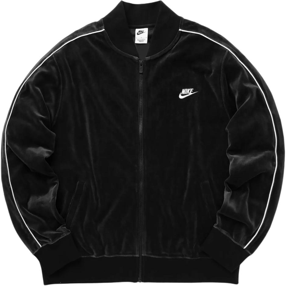 Nike Sportswear Club Logo Embroidered Velvet Track Jacket Men Outerwear Black FB8231-010 XL