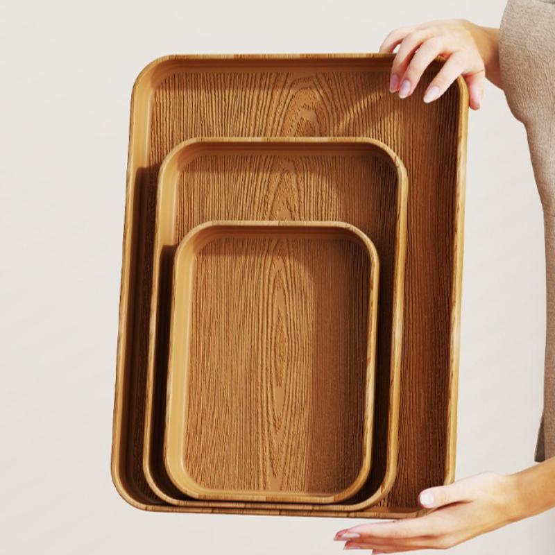 Multi-Purpose Extra-Thick Wood Grain Rectangular Trays - Serving Plates for Home Dining Table, Restaurant & Commercial Catering