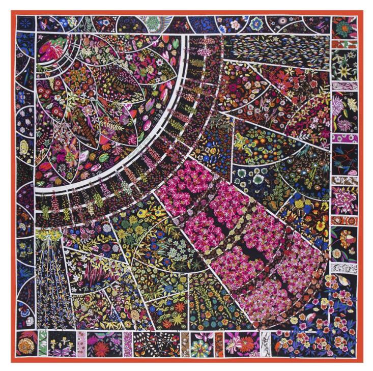 New Luxury Brand Design Sago Cycas Palm Tree Winter Square Scarf 130cm Twill Silk Scarf Women Kerchief Scarves For Ladies
