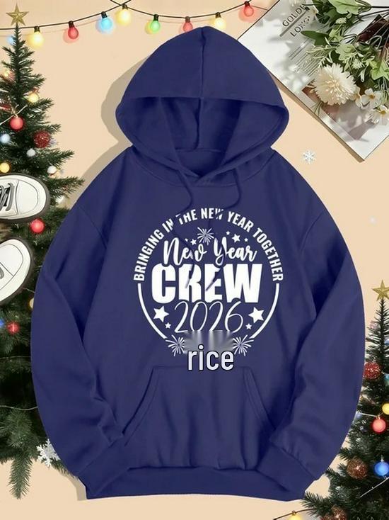2026 Women's Autumn-Winter Happy New Year Crew Design Hip Hop Pocket Hoodie