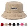 New Autumn and Winter Bucket Hat with Fleece Warm Female Lamb Wool Japanese and Korean Version Embroidered Lamb Fleece Letter Pot Hat