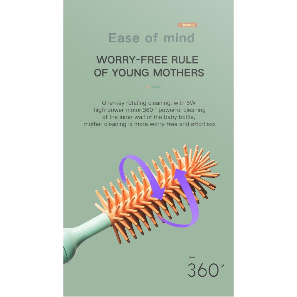 Electric Bottle Brush, Silicone Pacifier Brush 360 Degree Rotation Baby Pacifier Brush Cleaning Brush Set