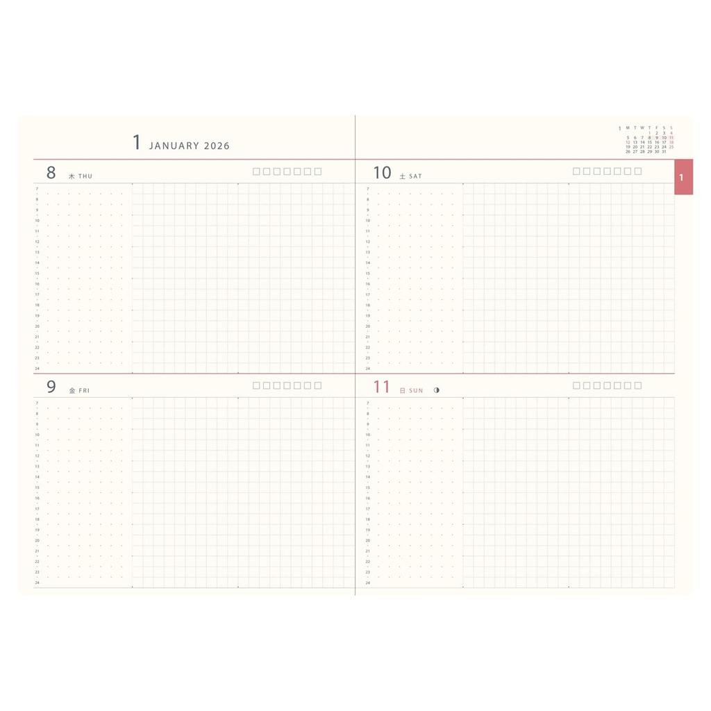 2026 Planner, B6, 4-Day Weekly Diary, finie (Light Green)