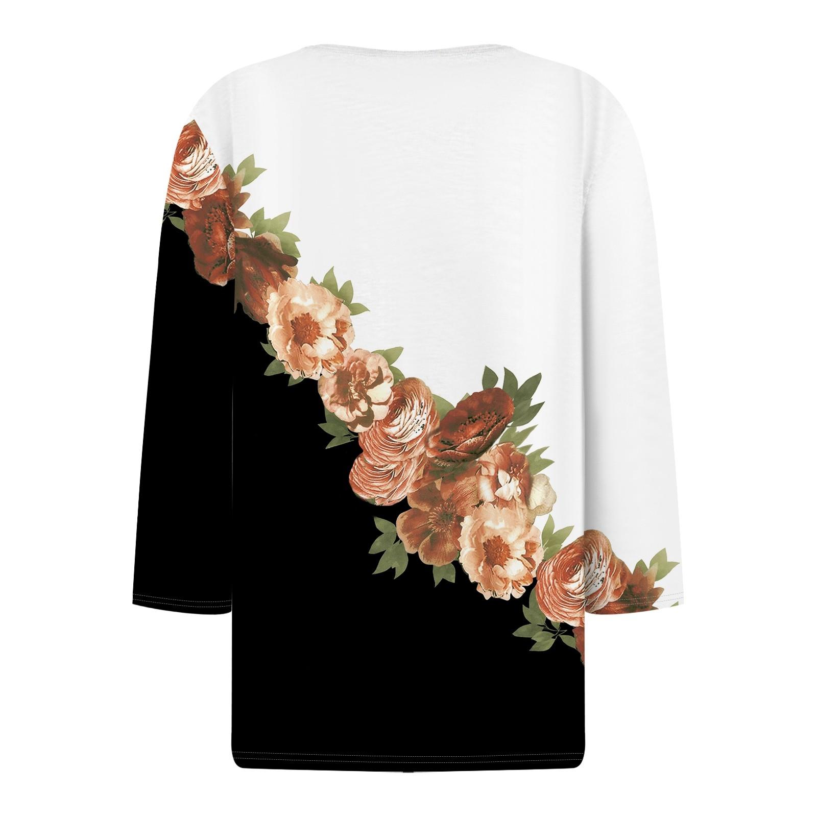 Жен. Футболка Футболка С принтом Пуговицы Рукав 3/4 Повседневные Выходные Мода — фото 5