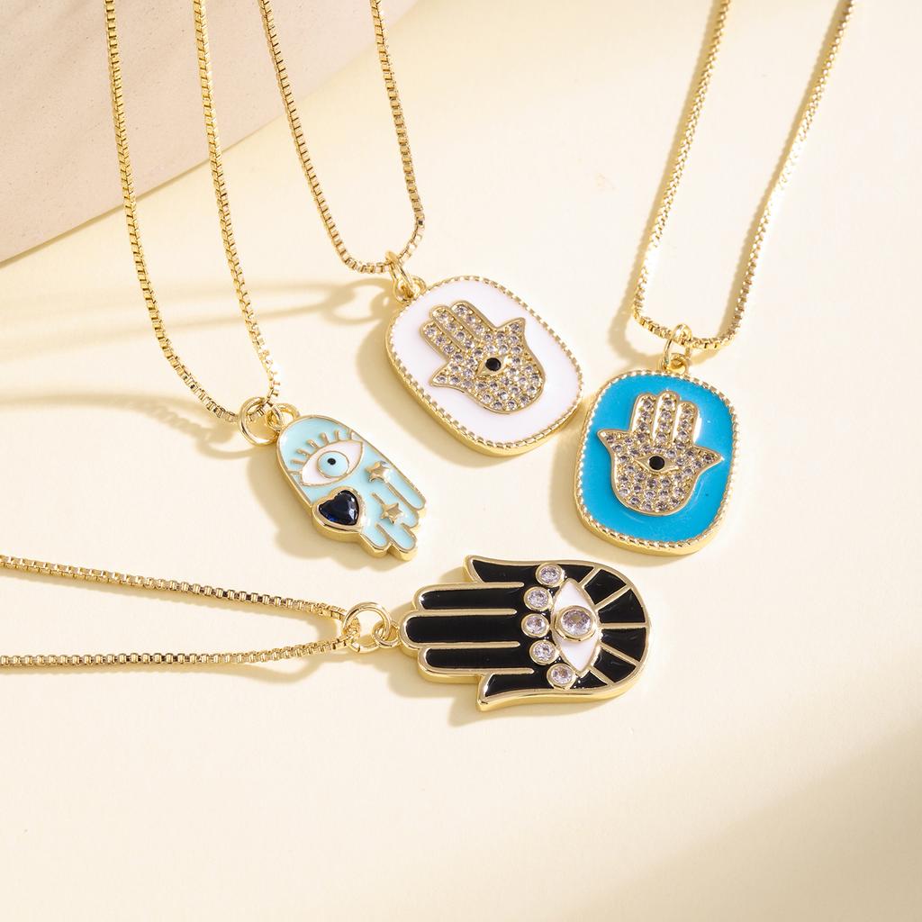 Nidin Fashion Necklace Lucky Hamsa Hand Evil Eye Pendant For Women Men Colorful Enamel Turkish Protection Amulet Jewelry Gifts