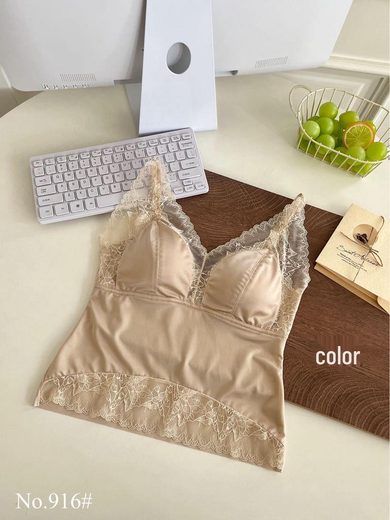 Women's V-Neck French Lace Camisole: Push-Up, Supportive Cups, Beautiful Back Design, Breathable, Anti-Exposure