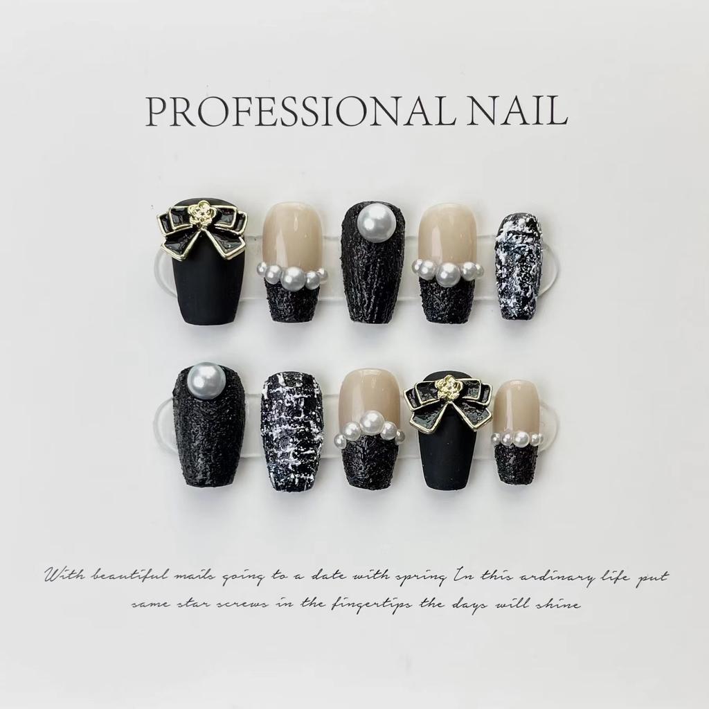 10pcs/set Purely Handmade Wearable Nails Removable Nail Art French Simple False Nails Finished Long and Short Nails
