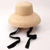 Summer New Flat Top Sagging Brim with Straps Hand-woven Raffia Women's Outdoor Sunshade Sun Protection Beach Straw Hat
