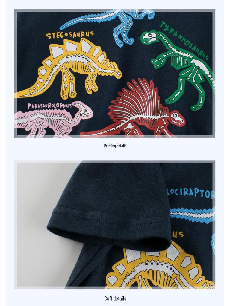 2025 Letní dinosauří kreslené tričko pro chlapce - Korejské dětské oblečení