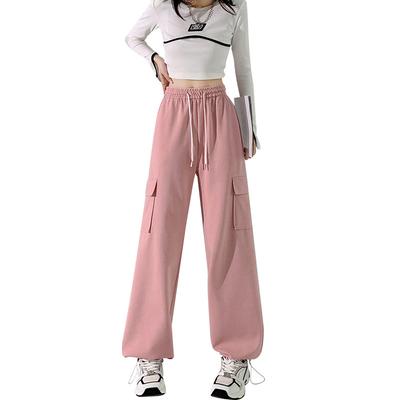 Retro Gray Work Clothes Trousers for Women New Loose High Waist Straight Tying Feet Casual Sports Trousers