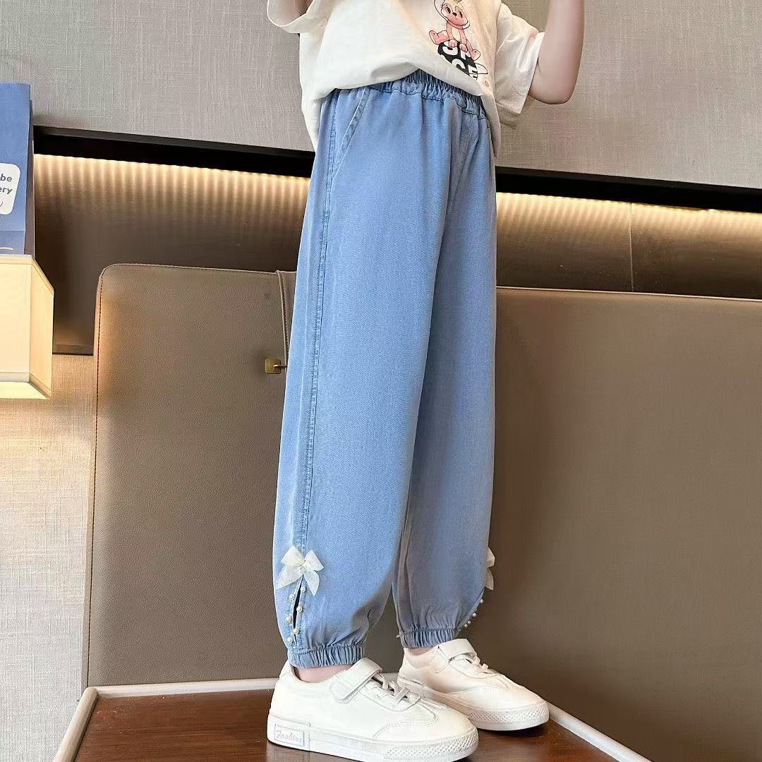 Girls Summer Thin Mosquito Proof Jeans Stylish Casual Pants Kids Fashion Breathable Trousers 100