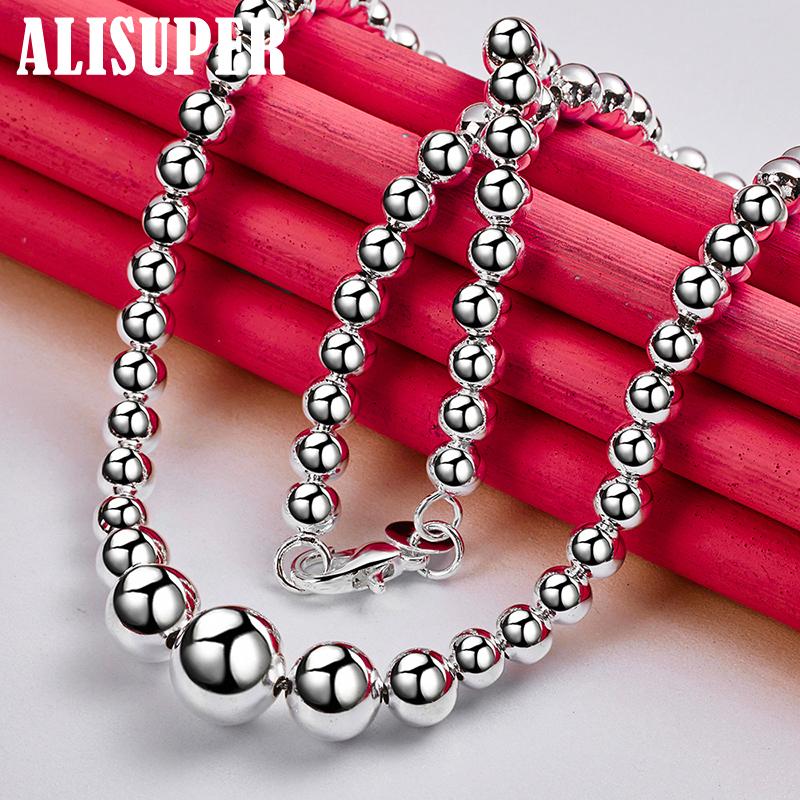 925 Sterling Silver Luxury Gorgeous Charm Fashion Vary Smooth Beads Necklace Jewelry