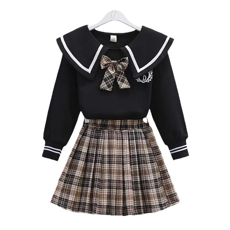 Frühlings-/Herbst Karierter Schuluniform Rockanzug für Mädchen - Schicker Lässiger JK-Stil Zweiteiler