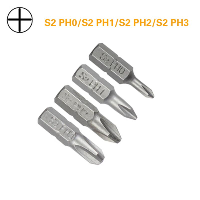 1 Inch PH0 PH1 PH2 PH3 Phillips Screwdriver Bit Set S2 Steel 1/4 Inch 6.35mm Hex Shank Electric Screwdriver Bits For Power Tools