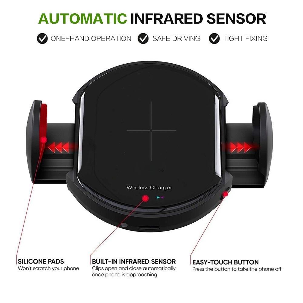 Automatic 10W Qi Fast Wireless Car Charger Mount for iPhone Samsung Android QC 20 30 Secure Dashboard Vent Clip