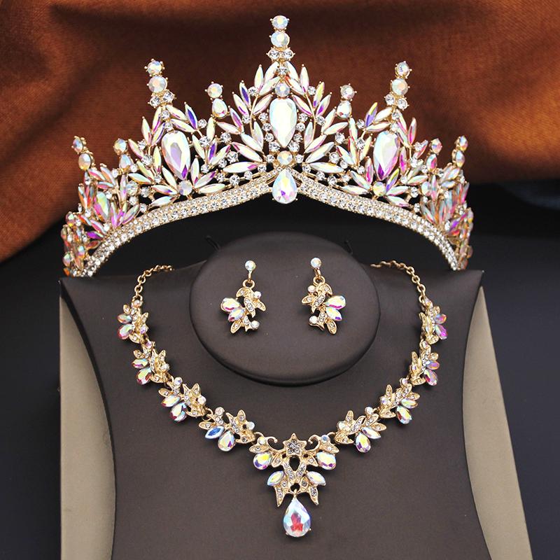 Princess Bridal Jewelry Sets for Women Wedding Crown Tiaras and Choker Necklace Earrings Bride Party Costume Jewelry Accessories