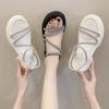 Leisure Sandals Women Square High Heels Shoes for Women Solid Bling Shine Elastic Band Summer Sandals Plus Size Zapatos De Mujer