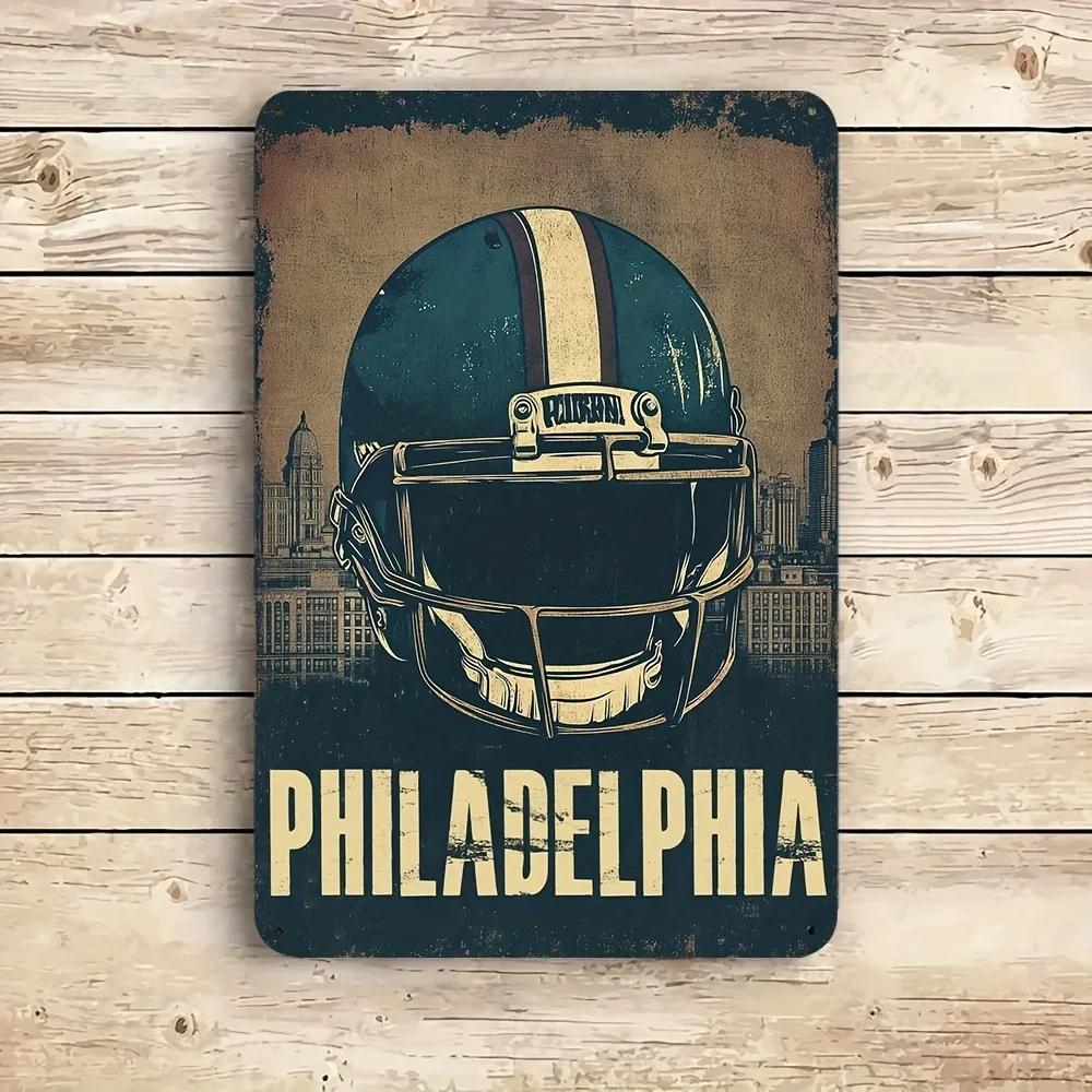 Vintage Philadelphia Football Aluminum Sign,Waterproof and Dustproof. Ideal Wall Art for Garage, A Perfect Gift for Devoted Fans