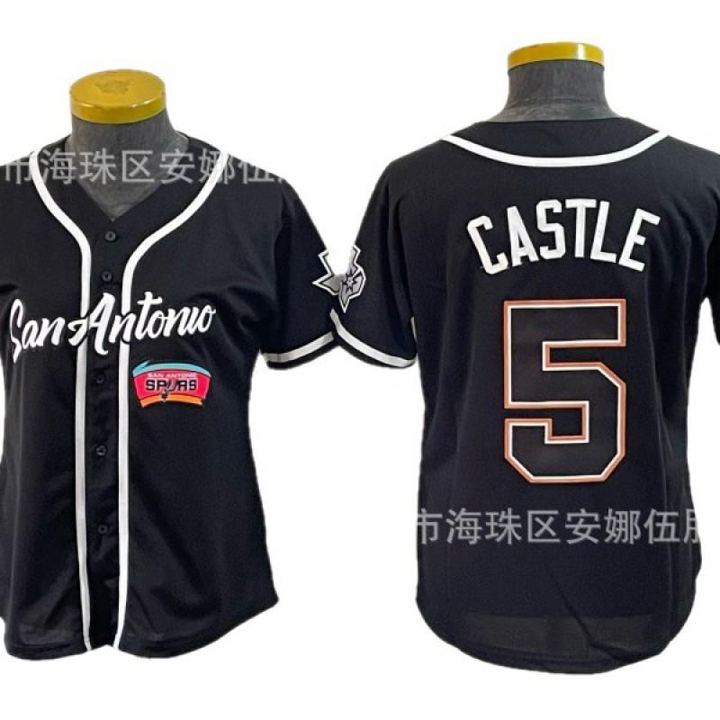 2026 Spurs 5 11 Print Baseball Cardigan Women Short Sleeve Embroidery Team Sports Top