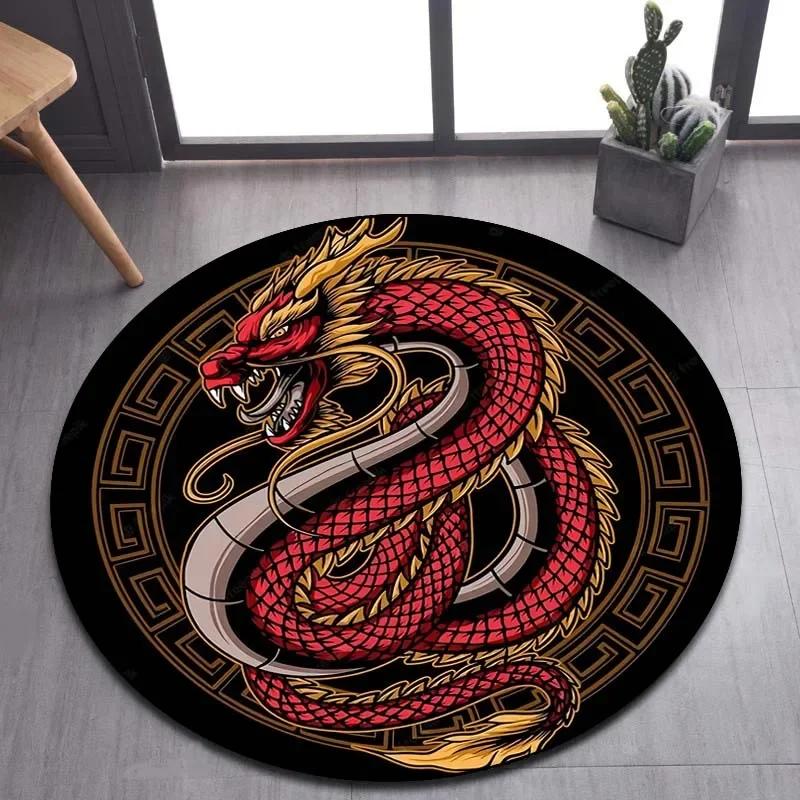 Cartoon 3D Dragon Round Area Rug – Non-Slip Floor Mat for Living Room or Bedroom – Game Room Decor, Kids Play Carpet