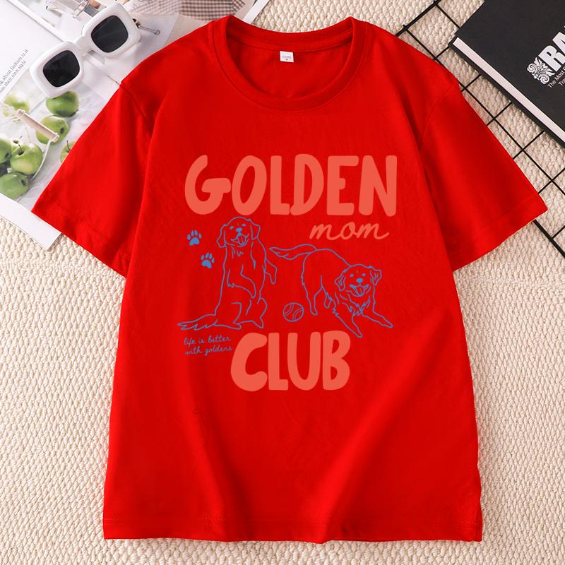 Golden Mom Club T Shir Unisex Casual Dog Lover Graphic Tee Casual Printed Tshirt Round Neck Short Sleeve Clothes