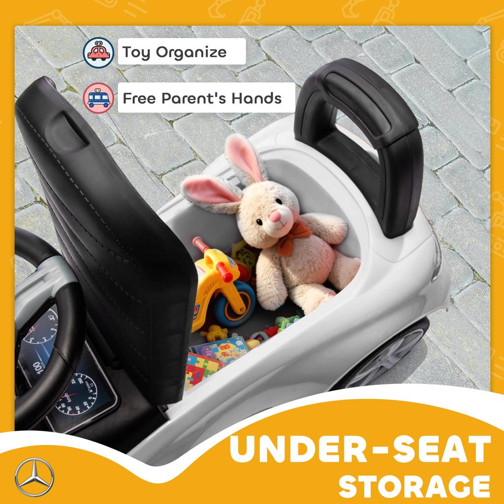 Official Mercedes-Benz Ride On Car, Foot To Floor Sliding Walker with Horn, Engine Sounds and Under-Seat Storage, White