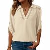 2026 Top Casual de Moda de Color Sólido con Cuello en V y Mangas Tres Cuartos Versátil para Mujer