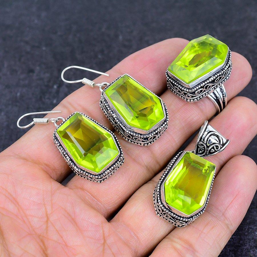 Peridot Edelstein 925 Sterlingsølv Smykkesett