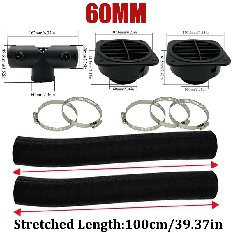 60mm 75mm Car Air Diesel Heater 2x Air Outlet Vent + 1x Valve Flap Outlet + 2x Warm Duct Pipe + 5x Clamp For Webasto Eberspacher