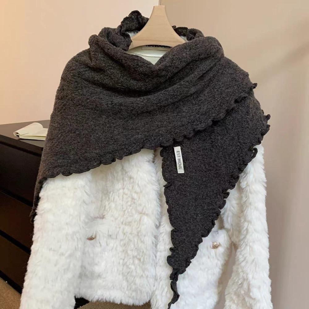 Thickened Widen Shawl Wrap Ruffled Edge Winter Scarf Knitting Triangle Scarf Casual Outfit
