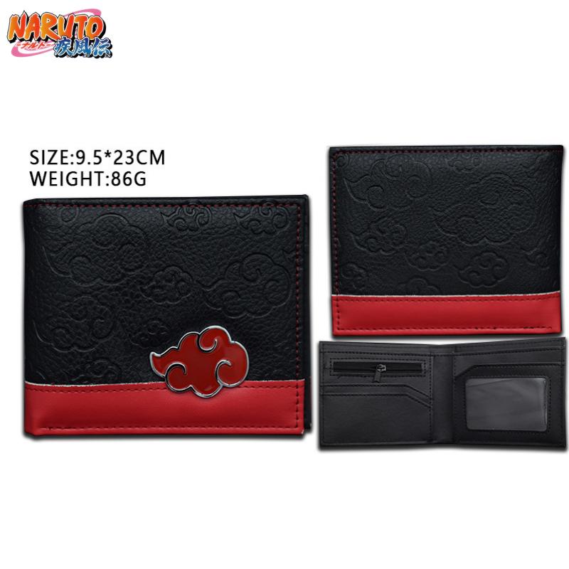Naruto Leather Wallet Pain Akatsuki Red Cloud Metal Logo Coin Purse Card Holder ID Banknote Storage Cool Anime Gift for Fans