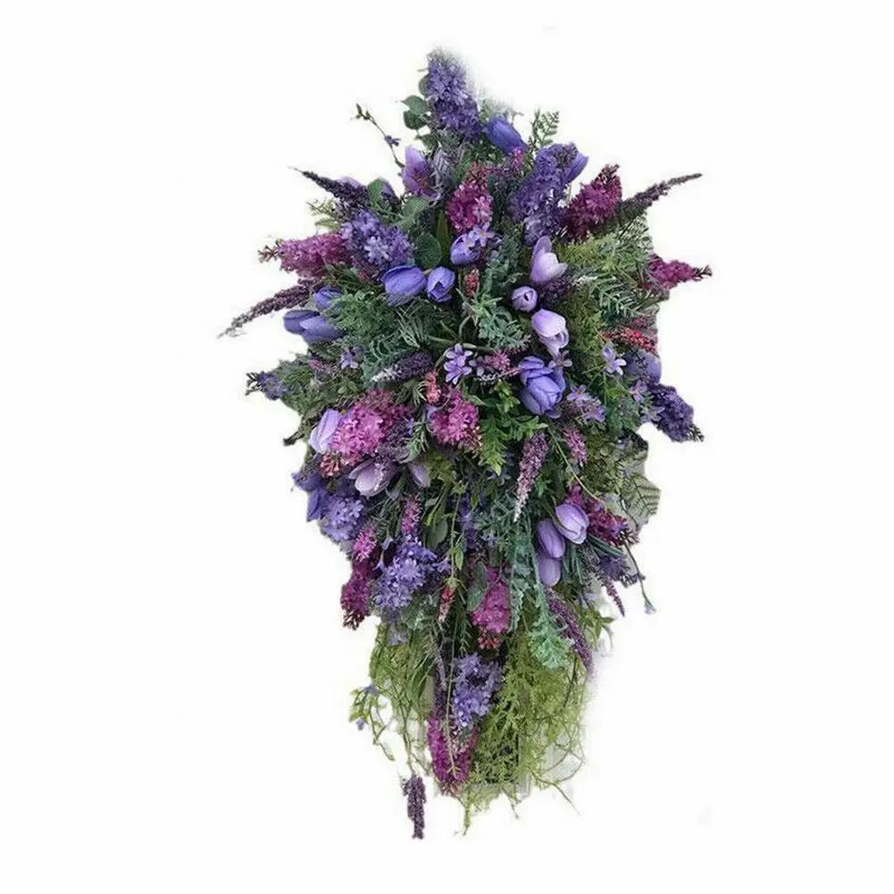 Purple Tulip Wreath Spring Summer Artificial Flower Garland Front Door Wall Decorations Wedding Party Home Decor