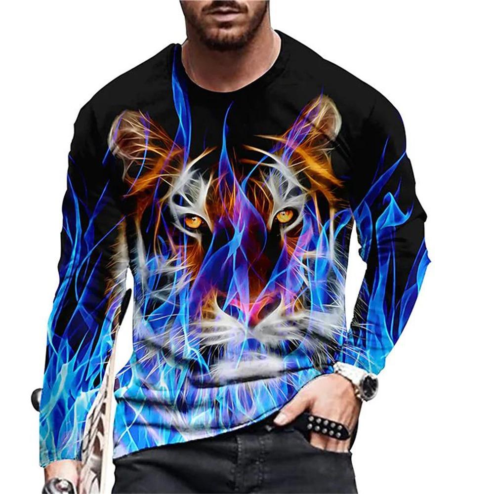 3D Tiger Tops Loose Crew Neck T Shirt Animal Mens Clothes Oversized Breathable Clothing