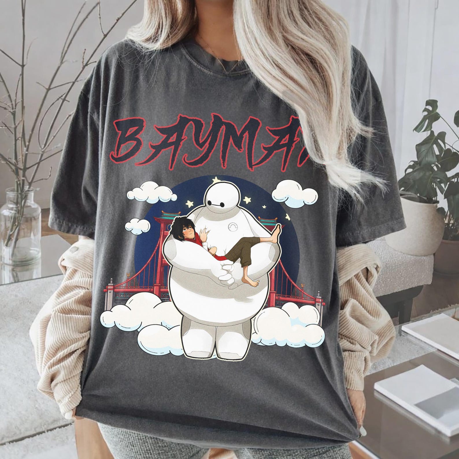 Baymax And Hiro Graphic T-Shirt, Robot Anime Tee, Big Hero Cartoon Lover Gift 4XL