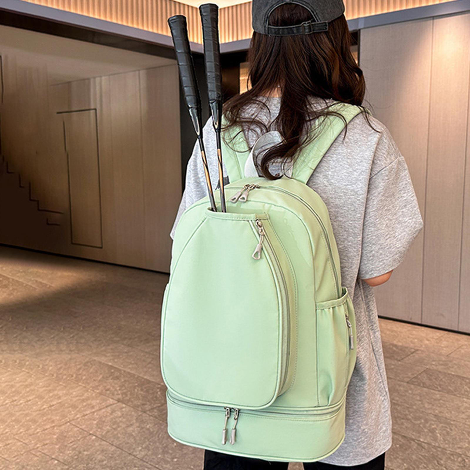 

Tennis Pocket Backpack Large Capacity Back Pack with Shoe Compartment Duffel for Workout Pickleball зелёный