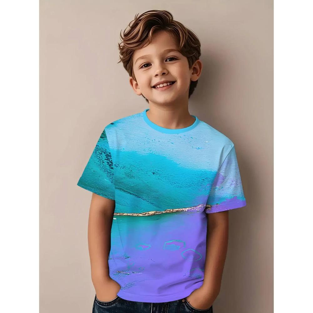 

Boys T-shirt - blue and purple gradient theme pattern short-sleeved top - soft and breathable children s shirt 100