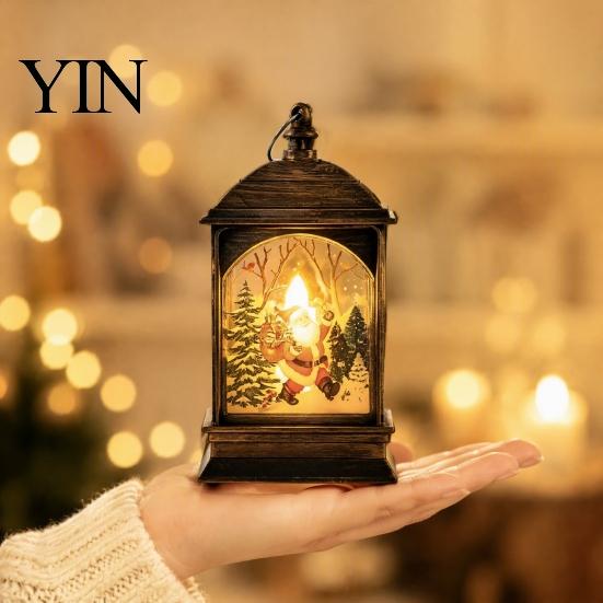 Storytelling Scene Light Vintage Christmas Lantern Night Light, Rectangular Glowing Tabletop Decor for Slender Design Bedside Lamp Mantel Party,
