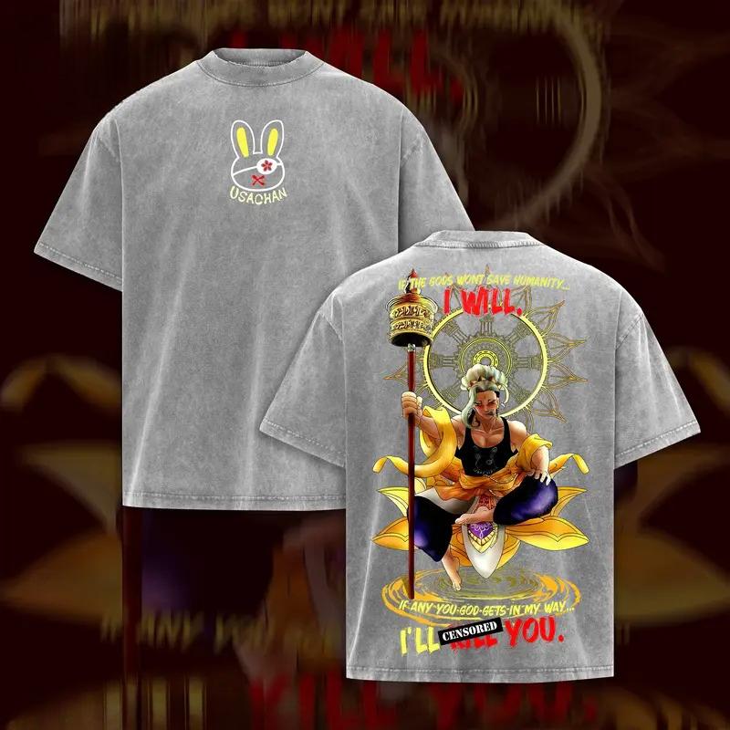 

Anime Record Of Ragnarok Buddha Graphic T Shirt Men Short Sleeve Clothing Oversized Tshirt Washed Cotton Tee Harajuku T-shirt XXL сірий колір