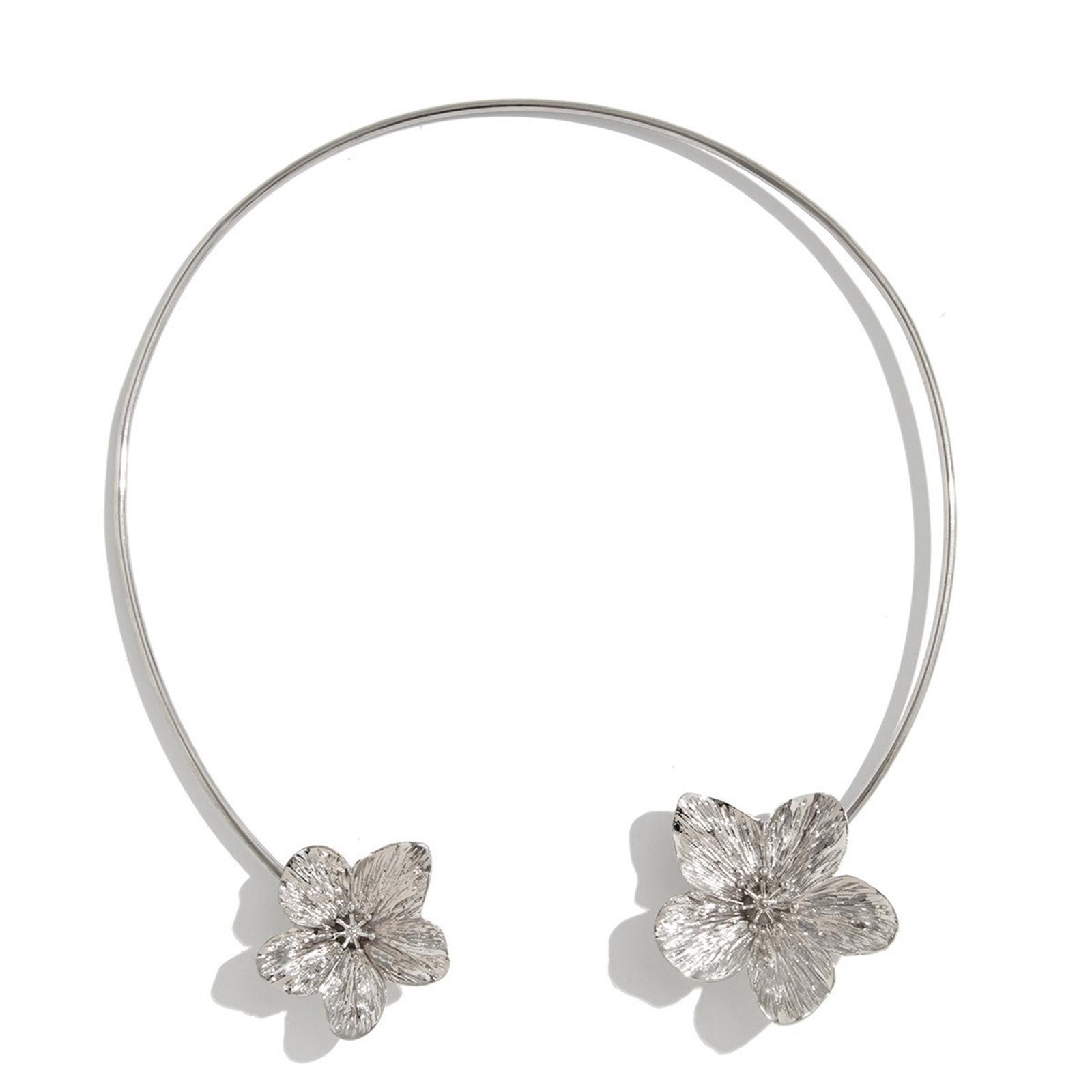 

Ocean Inspired Metal Flower/Starfish Open Collar Necklace Adjustable Neckchain Handmade Clavicle Chain Accessories 2 срібний