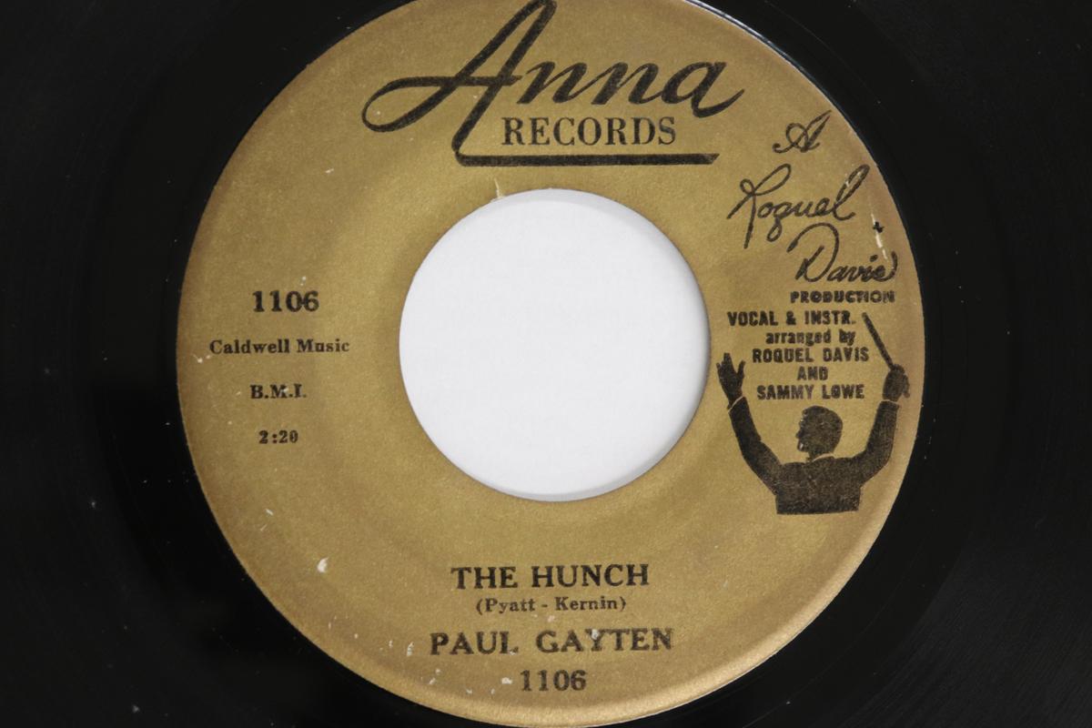 

7inch Record PAUL GAYTEN - Hunch / Hot Cross Buns 1106 ANNA RECORDS 1959 US Rock Used