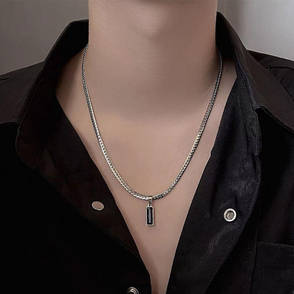 Geometric Snake Bone Necklace Square Hip-hop Chain Simple Black Pendant  Men Women