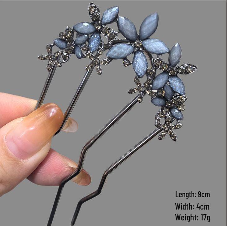 Épingle à cheveux vintage en forme de U avec pompon paon pour femmes - Épingle à chignon nacrée pour Cheongsam et Hanfu