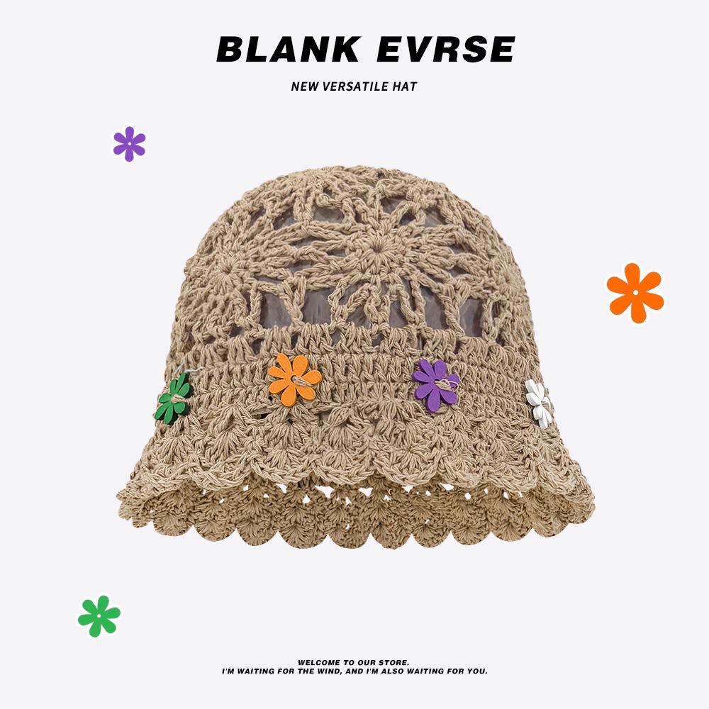 Hand Crocheted Flower Knitted Hat Children's Autumn Face Small Versatile Wool Hat Big Head Circumference Hollow Hat