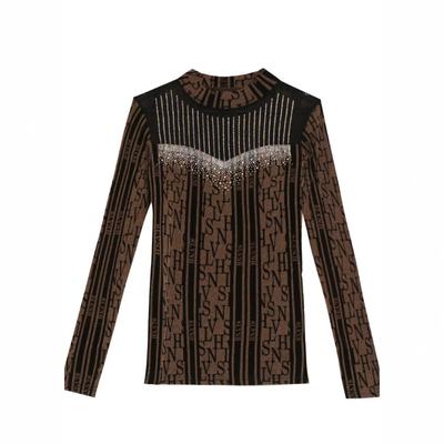 Tricou cu mânecă lungă, cu jumătate de gât înalt, cu diamante pentru industria grea