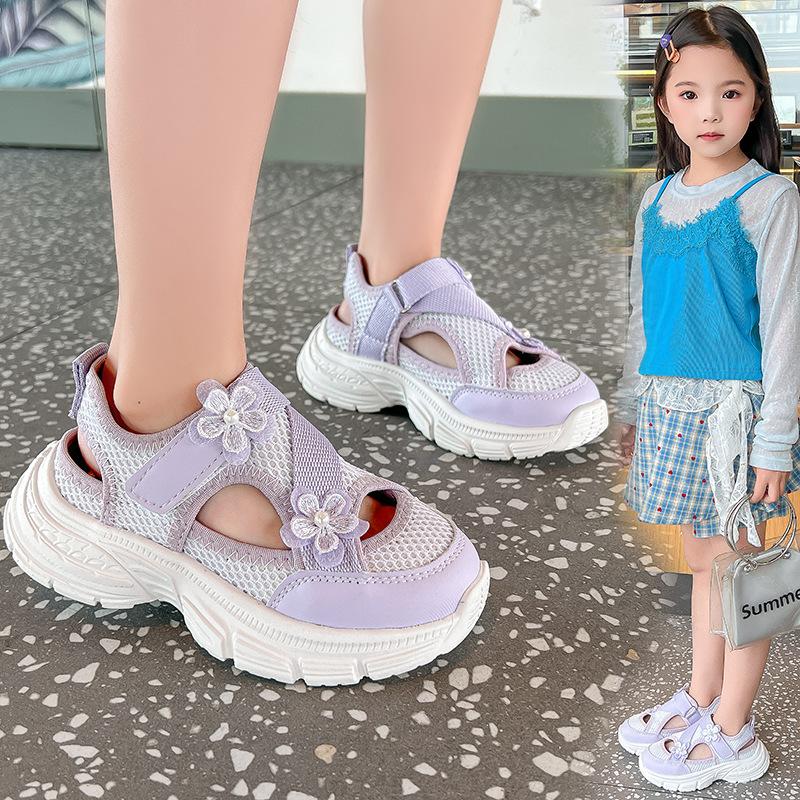 Mesh breathable girls' closed-toe sandals, spring/summer new style children's shoes, lightweight athletic shoes, suitable for girls