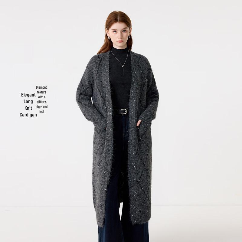 

Женский кардиган из смесовой альпаки с аргайловым узором и пайетками One Size 160/84A(F)