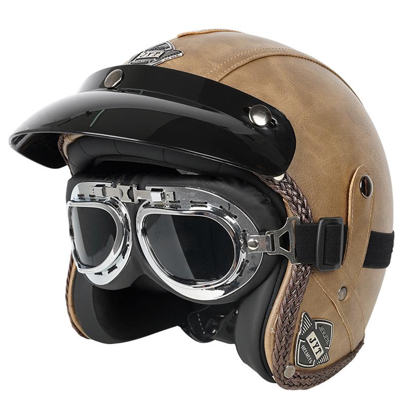Casco de motocicleta Harley Prince Cruiser retro con certificación 3C, de cuero, para hombre y mujer, para todas las estaciones, para motocicleta eléctrica, 3/4/5